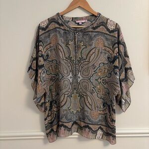 Calypso St. Barth Paisley Beaded Tunic - silk Multi Pink & Tan